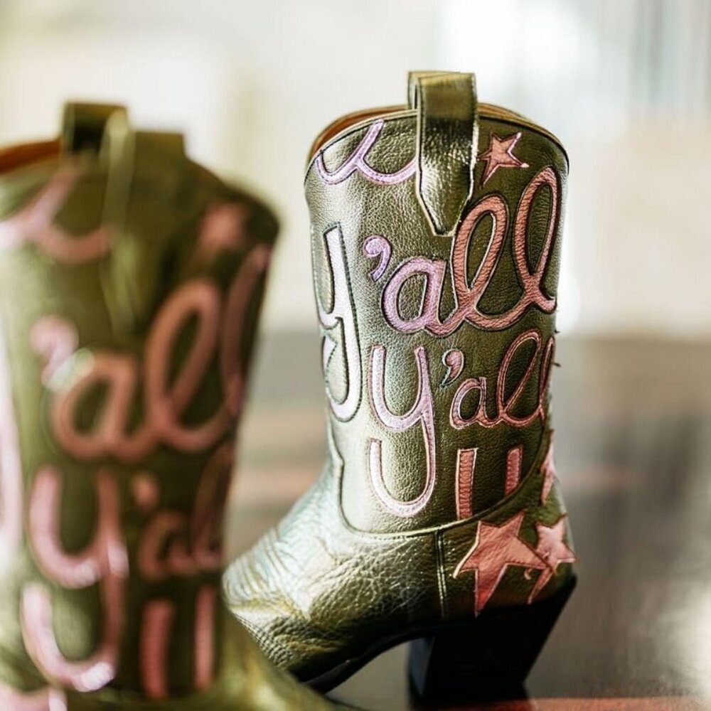 ⚡Women's Green Embroidery Western Cowgirl Boots Mid Calf Low Heel Pointed Toe - Picture 6 of 6